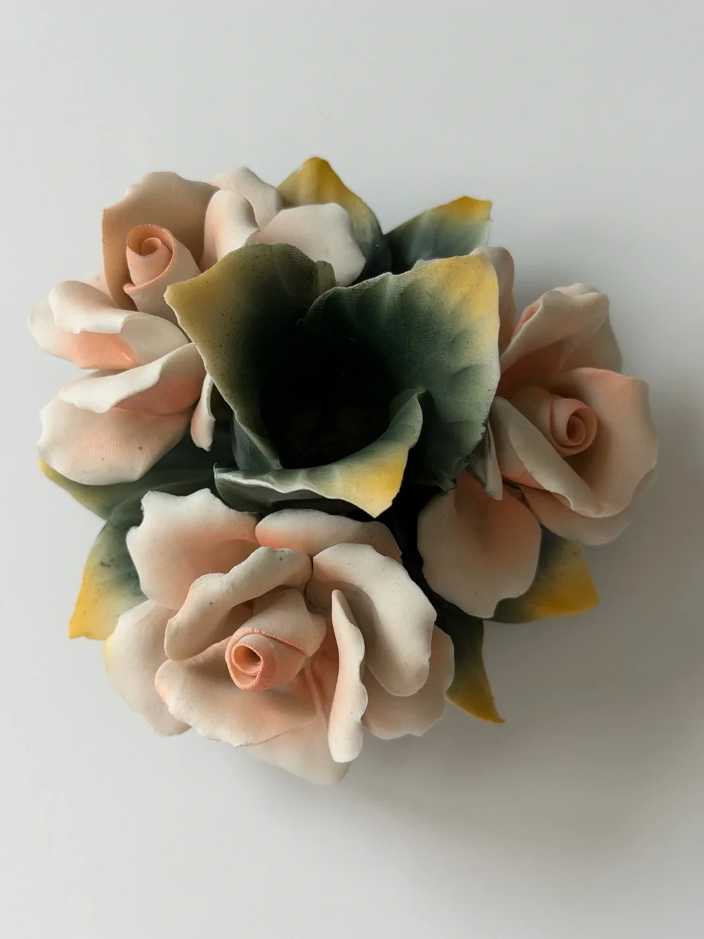 Vintage Capodimonte 1987 for Arnart Fine Ceramic Rose Taper Candle Holder -Italy